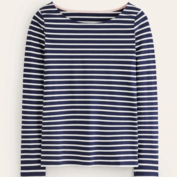 Boden Ella Striped Long Sleeve Tee US 14 Navy Ivory - Picture 5 of 6